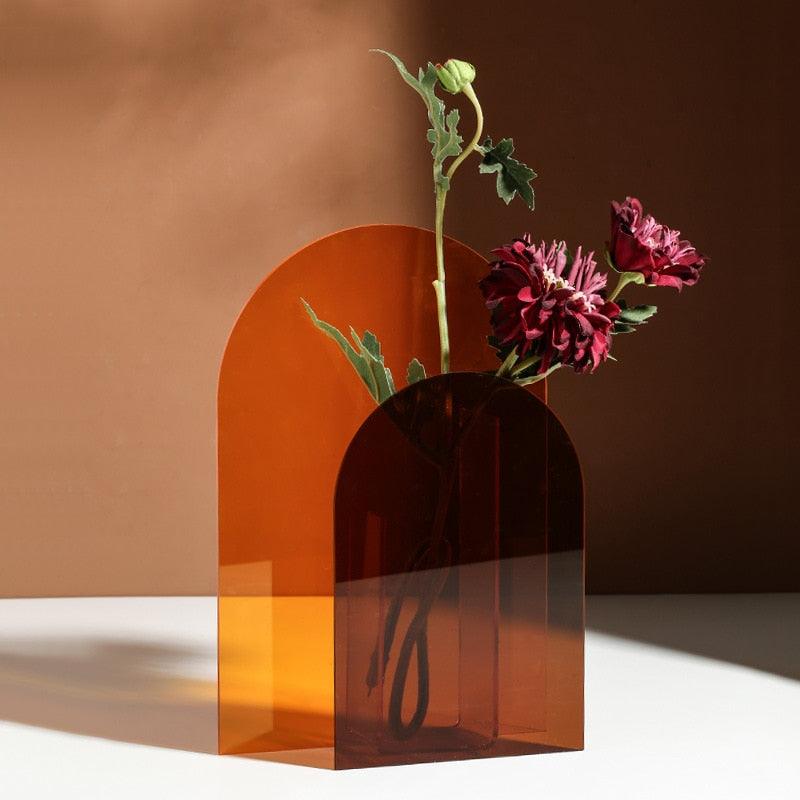 Vase Translucent Acrylic Decorative Geometric Modern Table Centerpiece Home Decor Flower Display Minimalist Accent Set | Thomler