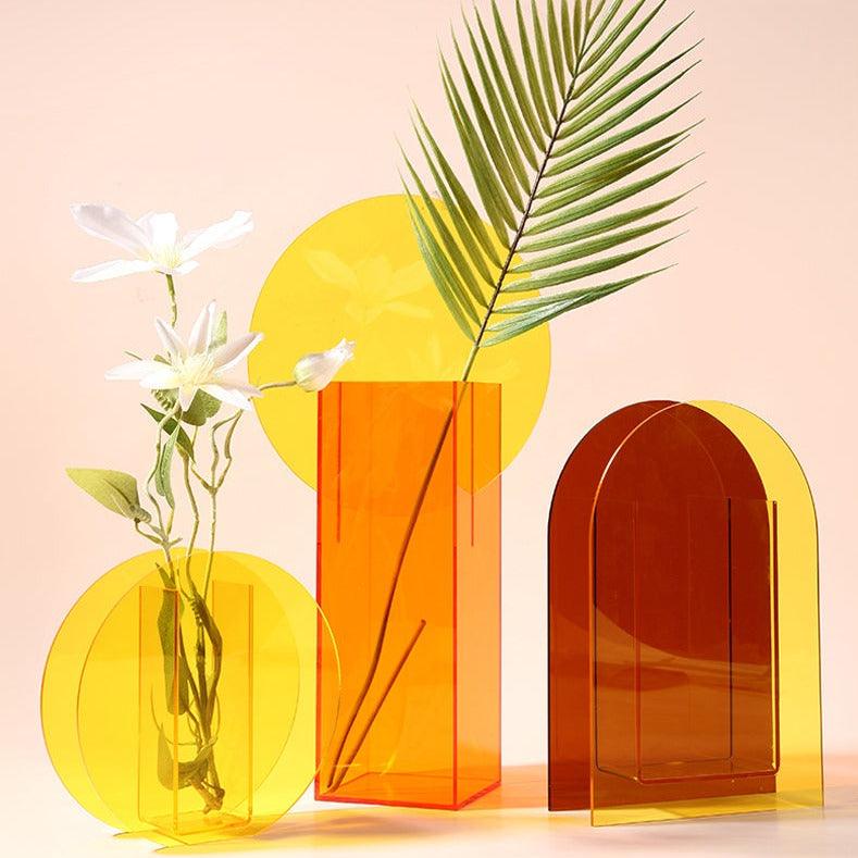 Vase Translucent Acrylic Decorative Geometric Modern Table Centerpiece Home Decor Flower Display Minimalist Accent Set | Thomler