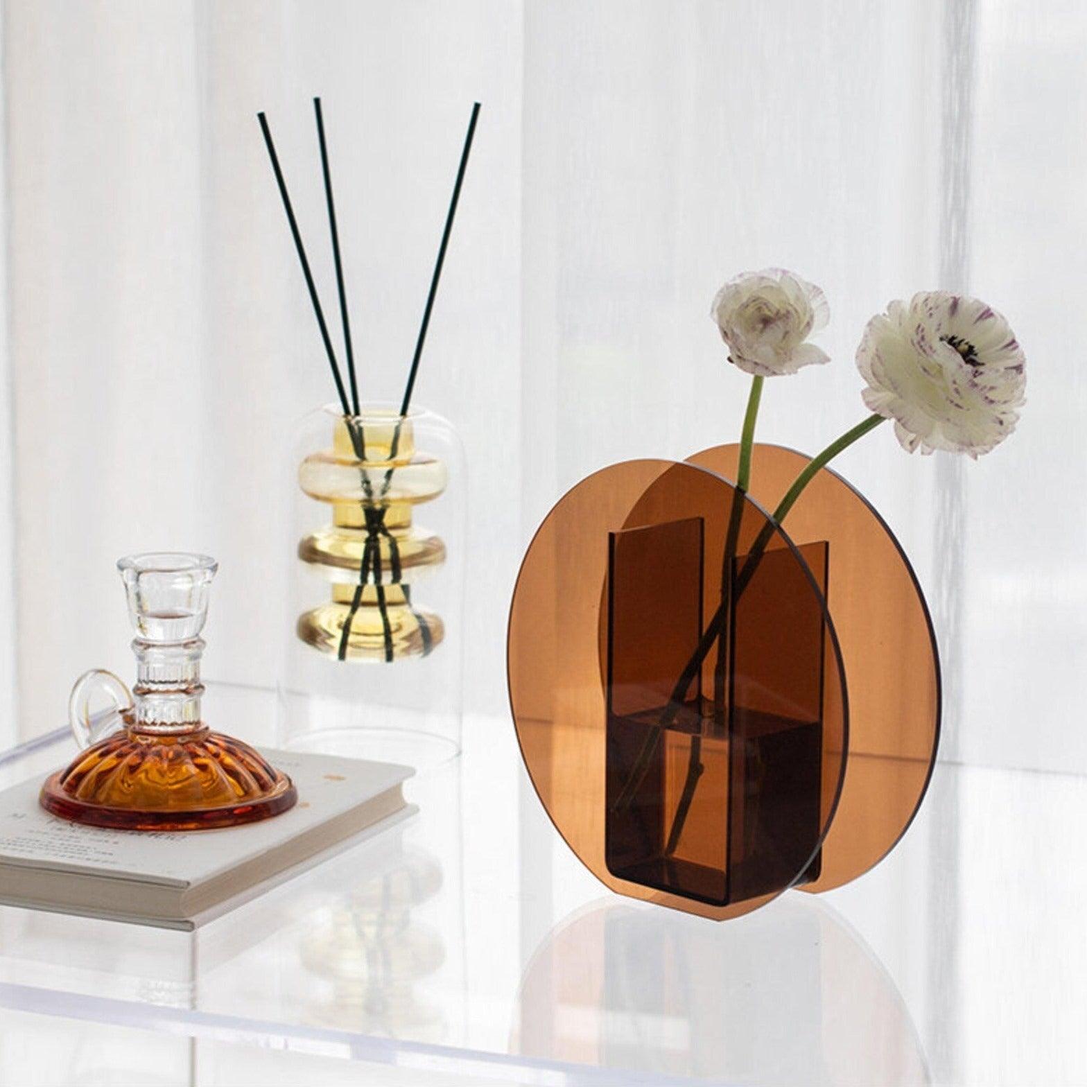 Vase Translucent Acrylic Decorative Geometric Modern Table Centerpiece Home Decor Flower Display Minimalist Accent Set | Thomler