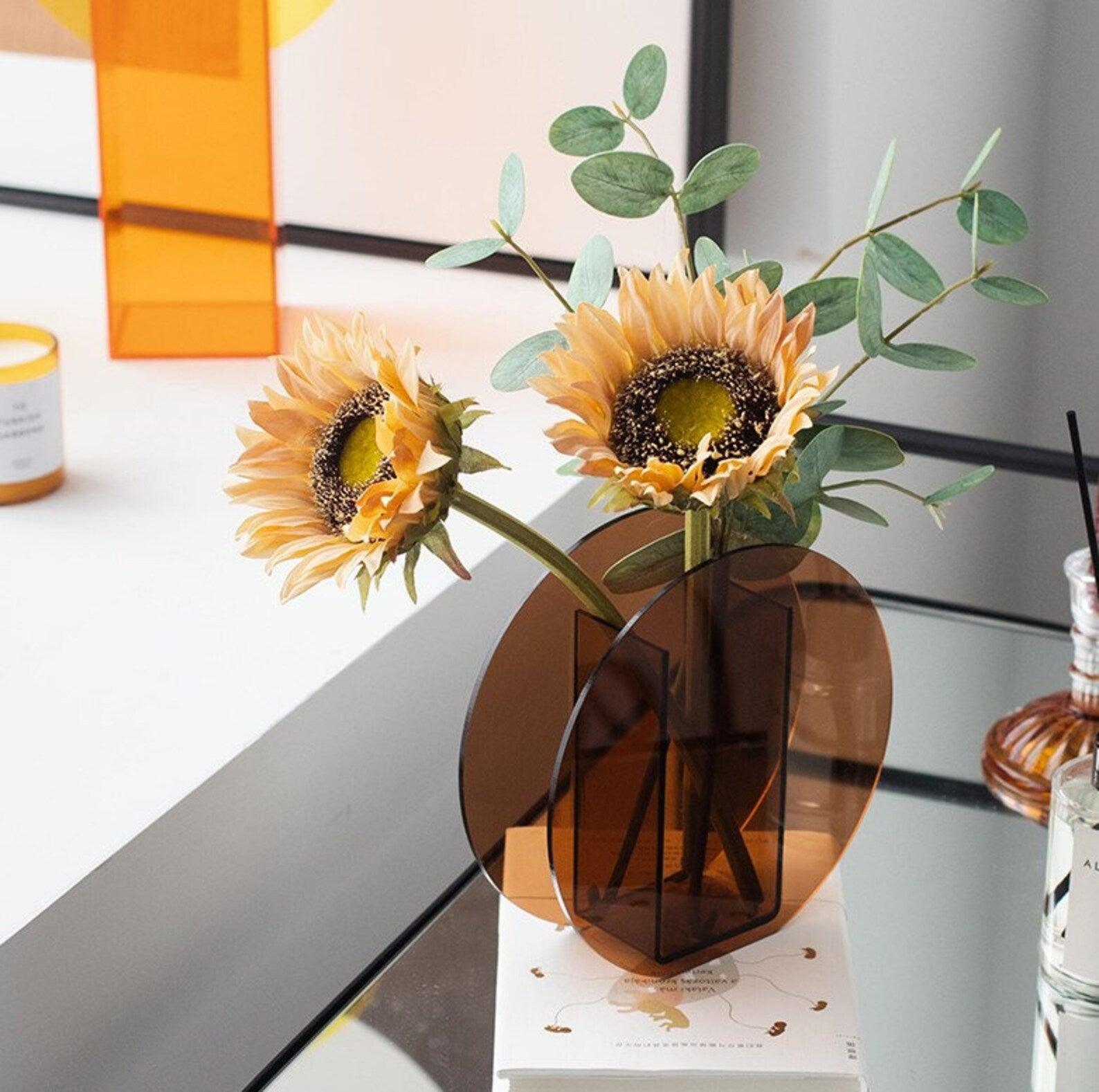 Vase Translucent Acrylic Decorative Geometric Modern Table Centerpiece Home Decor Flower Display Minimalist Accent Set | Thomler