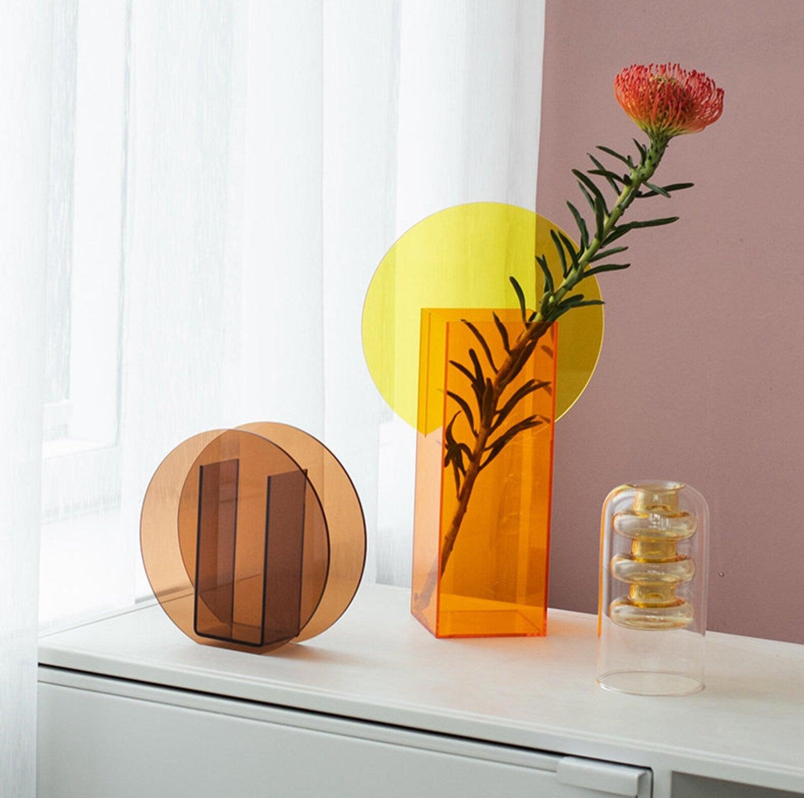 Vase Translucent Acrylic Decorative Geometric Modern Table Centerpiece Home Decor Flower Display Minimalist Accent Set | Thomler