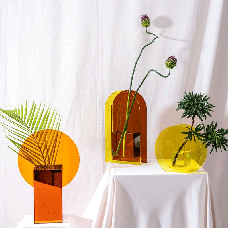 Vase Translucent Acrylic Decorative Geometric Modern Table Centerpiece Home Decor Flower Display Minimalist Accent Set | Thomler