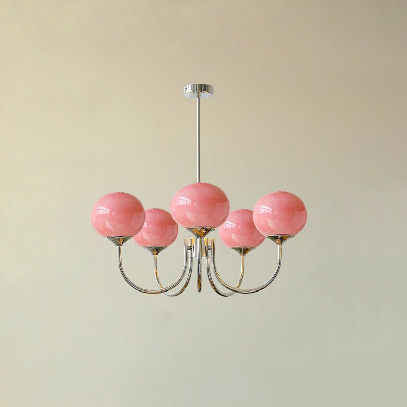Handblown Glass Globe Chandelier with Gold or Chrome Finish – 3 or 5 Light Dining Room Pendant for Kitchen Island, Bedroom, Living Room | Thomler