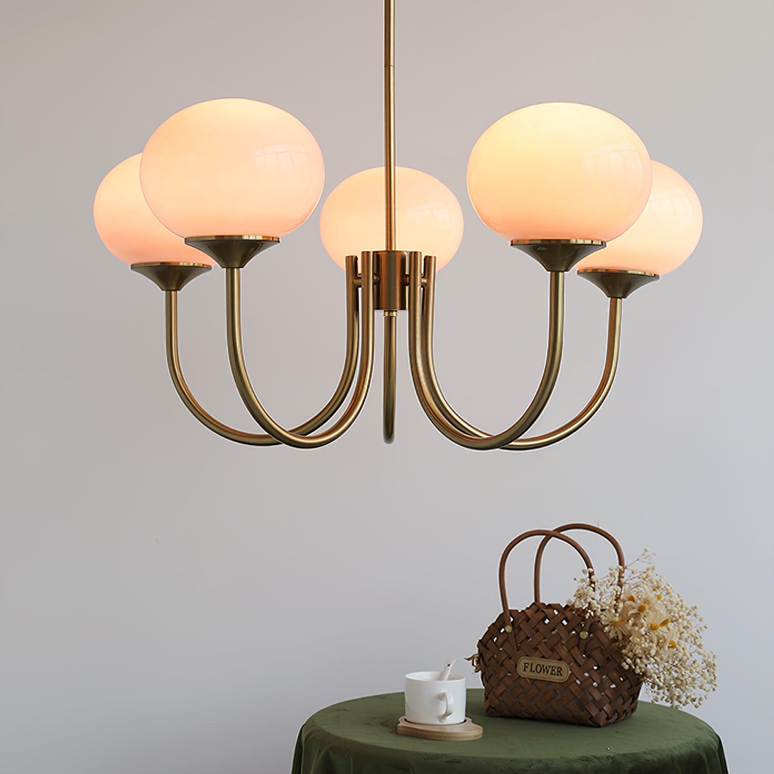 Handblown Glass Globe Chandelier with Gold or Chrome Finish – 3 or 5 Light Dining Room Pendant for Kitchen Island, Bedroom, Living Room | Thomler