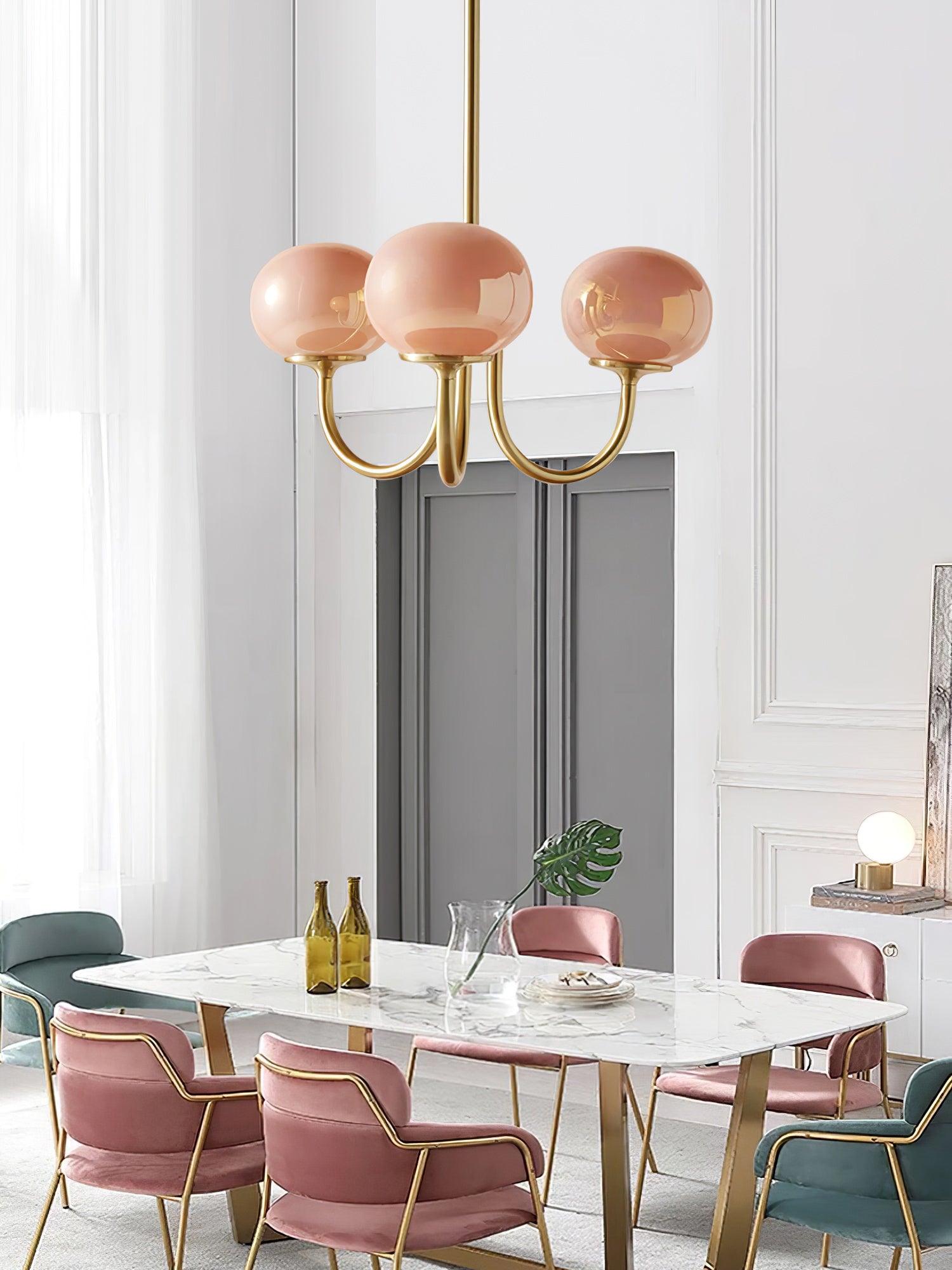 Handblown Glass Globe Chandelier with Gold or Chrome Finish – 3 or 5 Light Dining Room Pendant for Kitchen Island, Bedroom, Living Room | Thomler