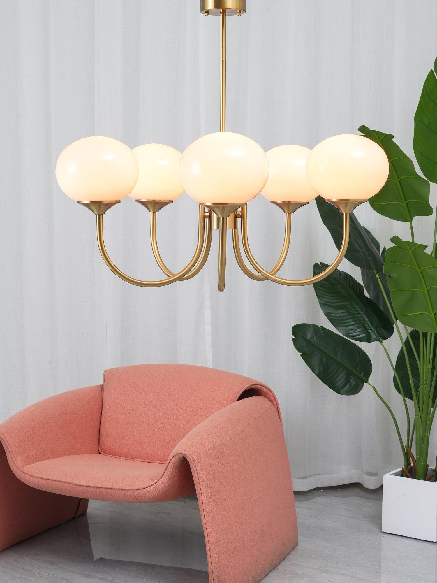 Handblown Glass Globe Chandelier with Gold or Chrome Finish – 3 or 5 Light Dining Room Pendant for Kitchen Island, Bedroom, Living Room | Thomler