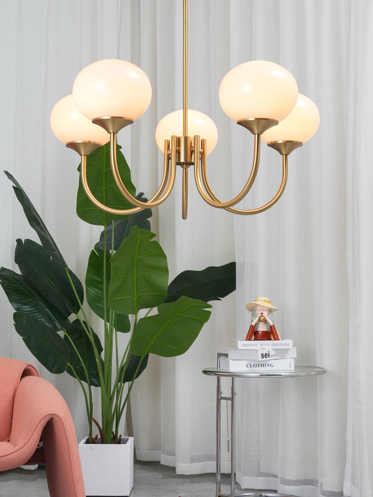 Handblown Glass Globe Chandelier with Gold or Chrome Finish – 3 or 5 Light Dining Room Pendant for Kitchen Island, Bedroom, Living Room | Thomler