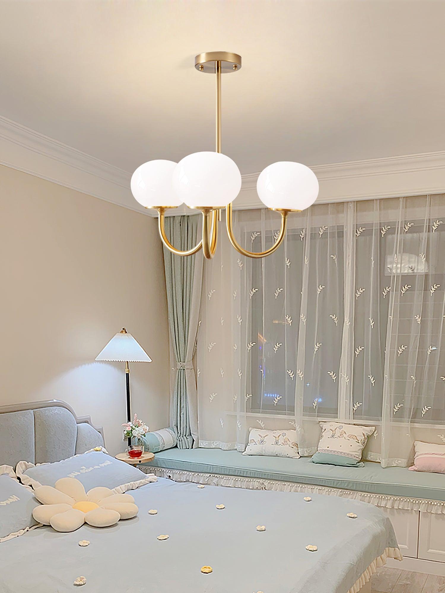 Handblown Glass Globe Chandelier with Gold or Chrome Finish – 3 or 5 Light Dining Room Pendant for Kitchen Island, Bedroom, Living Room | Thomler