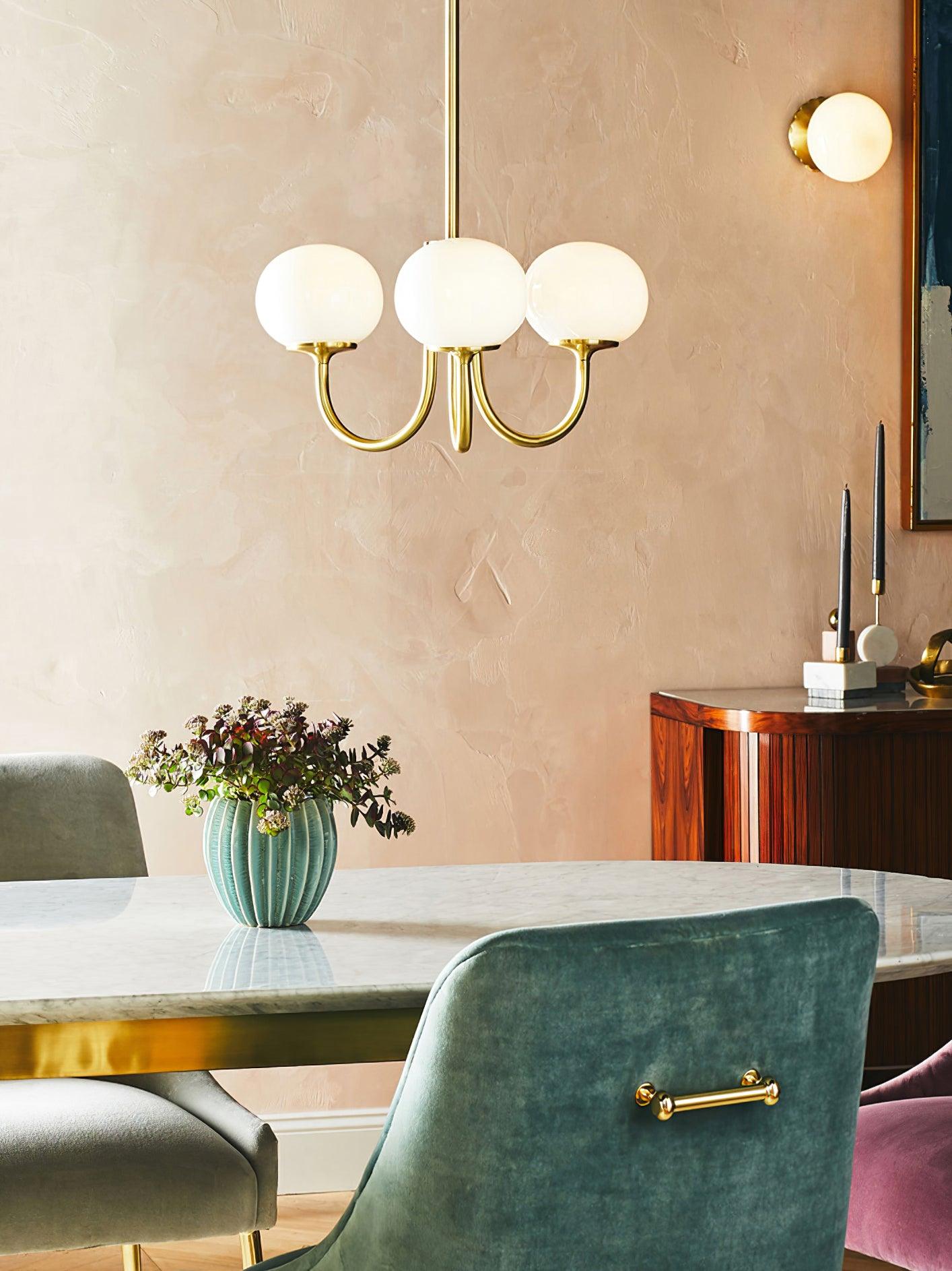 Handblown Glass Globe Chandelier with Gold or Chrome Finish – 3 or 5 Light Dining Room Pendant for Kitchen Island, Bedroom, Living Room | Thomler