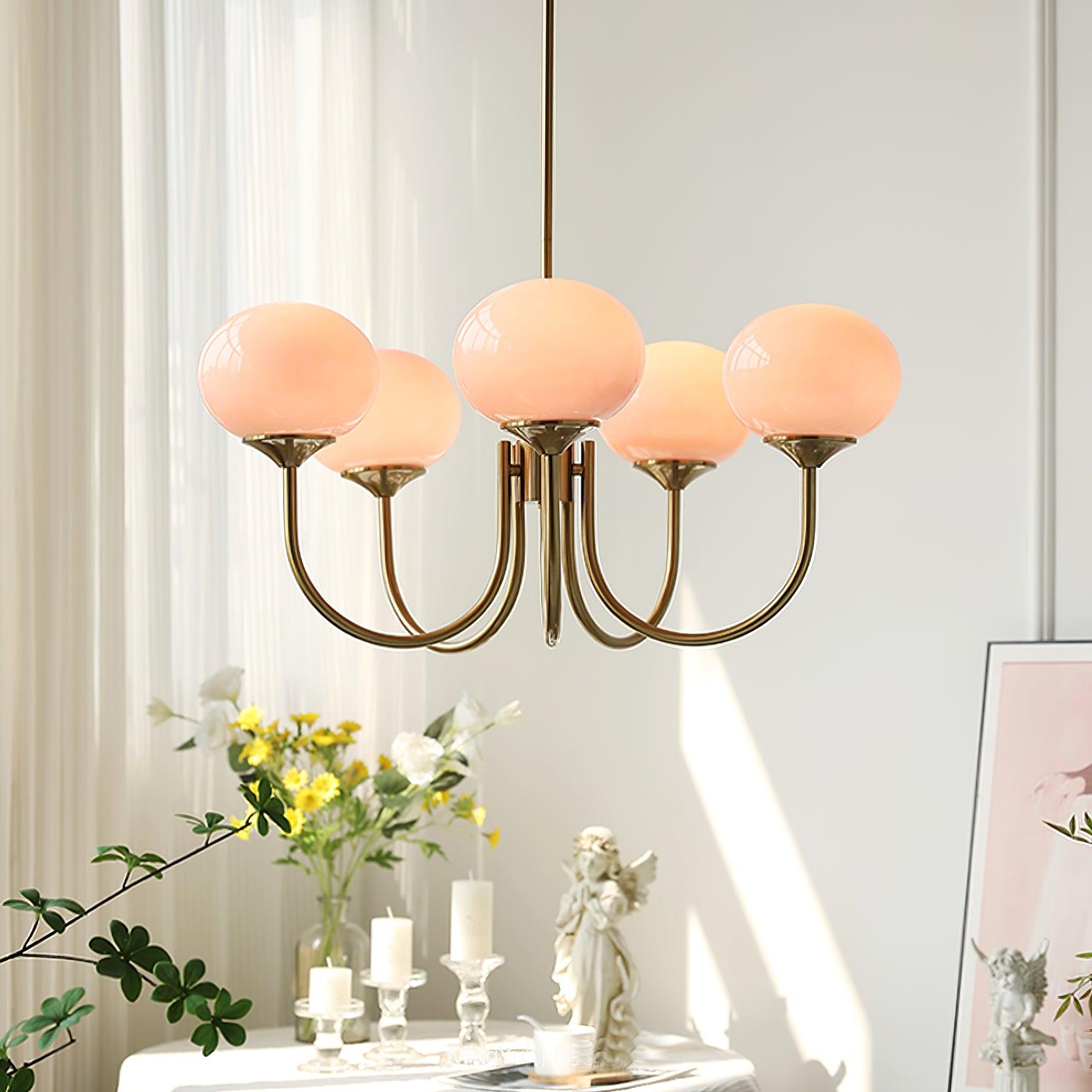Handblown Glass Globe Chandelier with Gold or Chrome Finish – 3 or 5 Light Dining Room Pendant for Kitchen Island, Bedroom, Living Room | Thomler