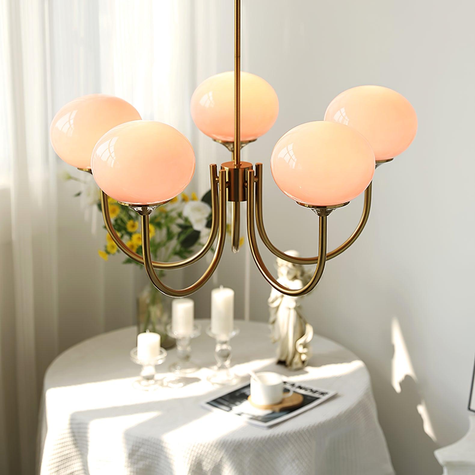 Handblown Glass Globe Chandelier with Gold or Chrome Finish – 3 or 5 Light Dining Room Pendant for Kitchen Island, Bedroom, Living Room | Thomler