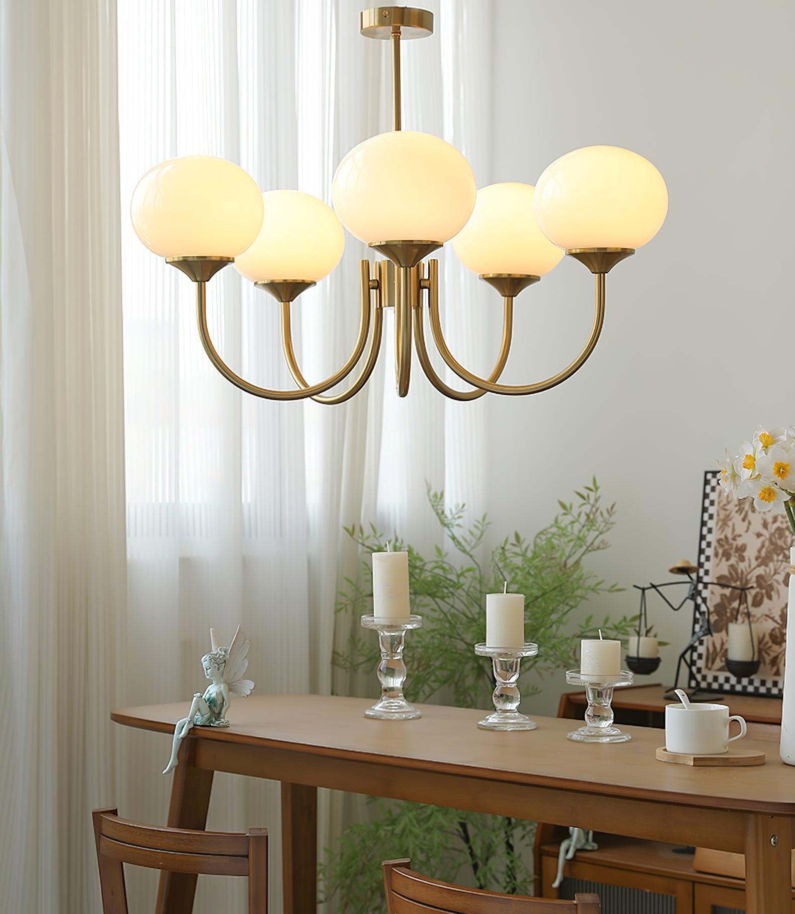 Handblown Glass Globe Chandelier with Gold or Chrome Finish – 3 or 5 Light Dining Room Pendant for Kitchen Island, Bedroom, Living Room | Thomler
