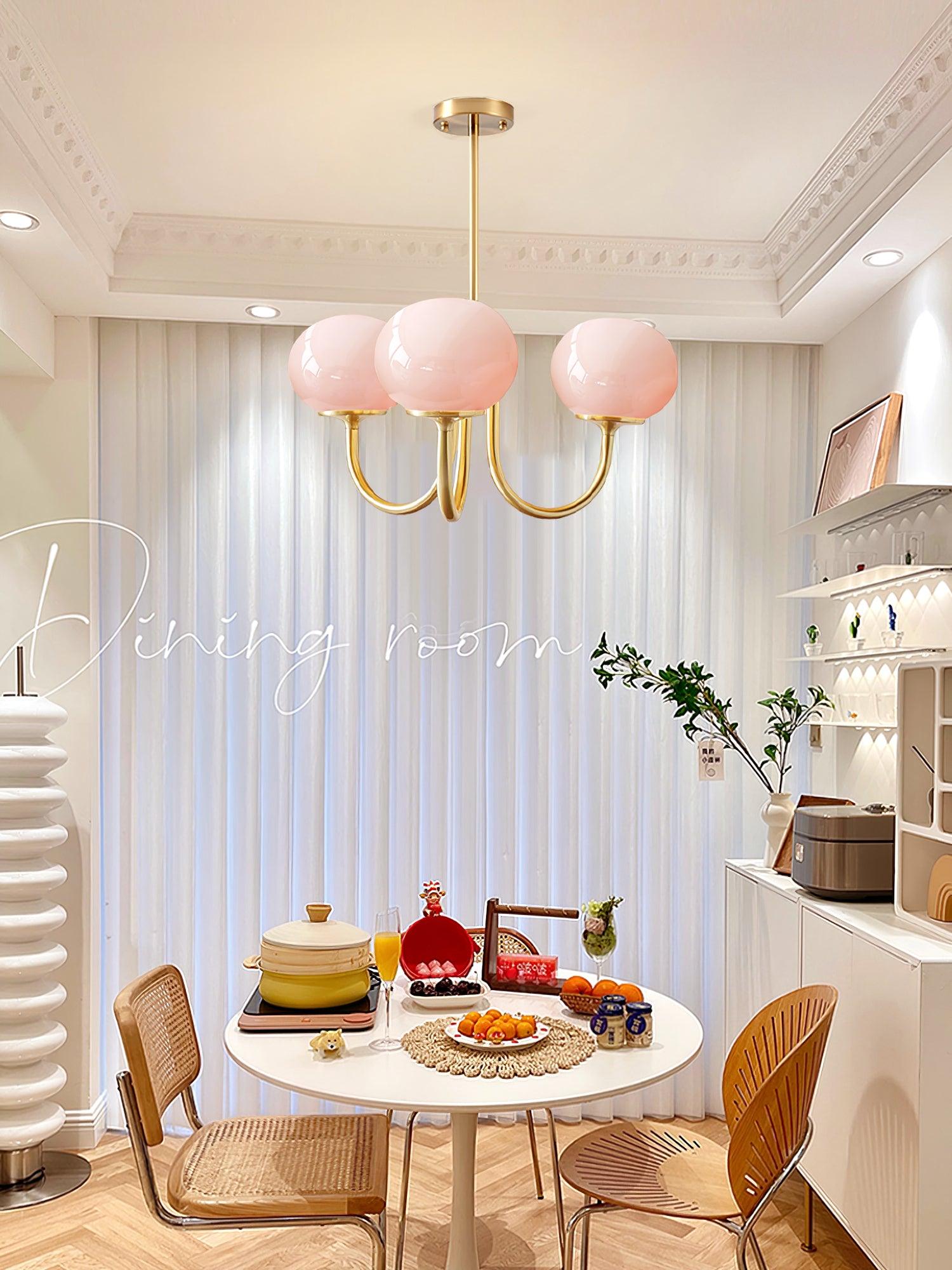 Handblown Glass Globe Chandelier with Gold or Chrome Finish – 3 or 5 Light Dining Room Pendant for Kitchen Island, Bedroom, Living Room | Thomler