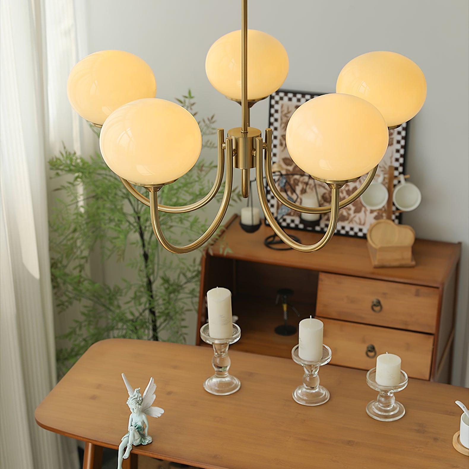 Handblown Glass Globe Chandelier with Gold or Chrome Finish – 3 or 5 Light Dining Room Pendant for Kitchen Island, Bedroom, Living Room | Thomler
