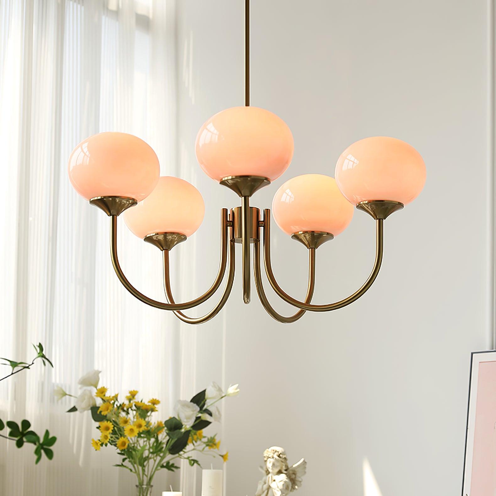 Handblown Glass Globe Chandelier with Gold or Chrome Finish – 3 or 5 Light Dining Room Pendant for Kitchen Island, Bedroom, Living Room | Thomler