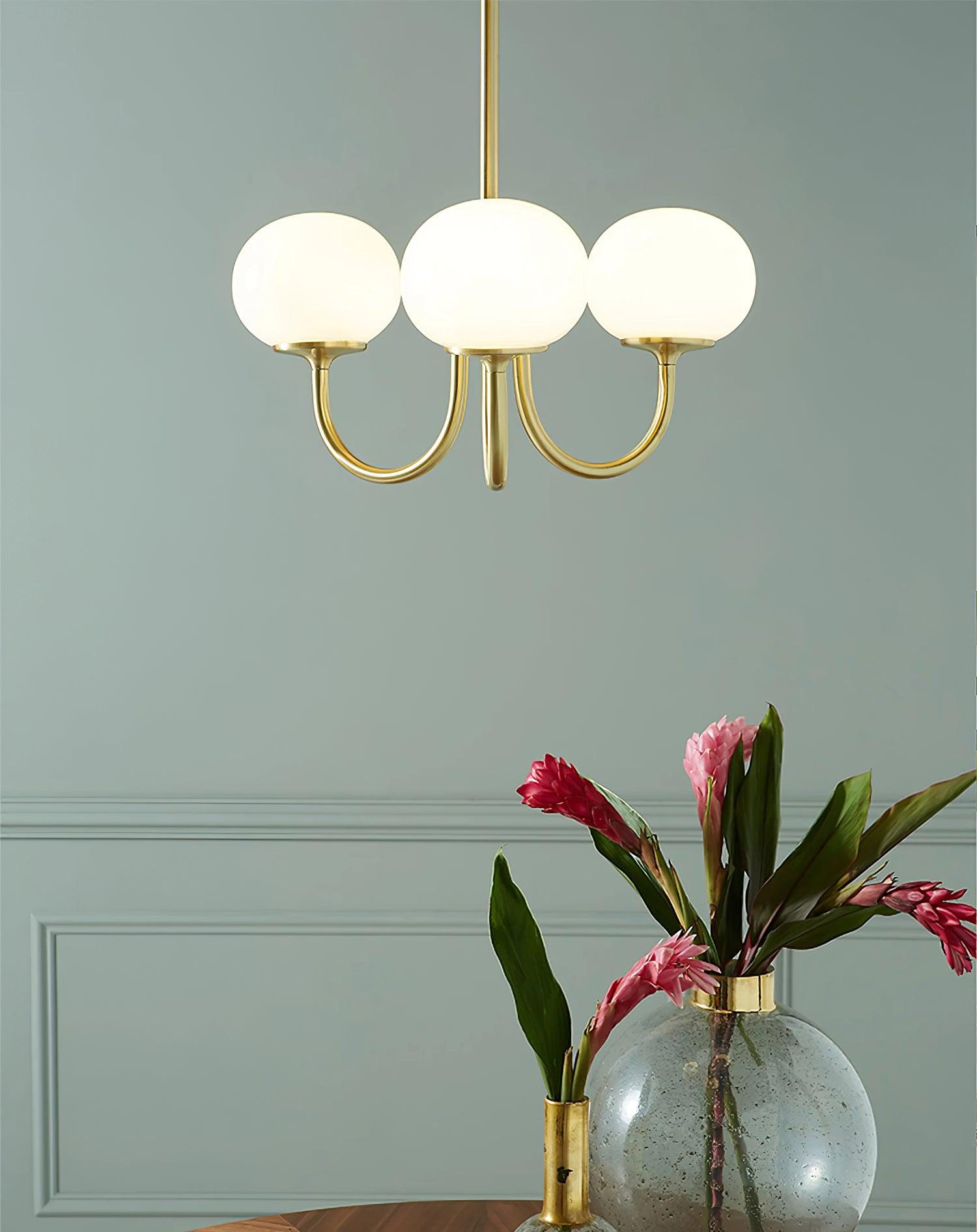 Handblown Glass Globe Chandelier with Gold or Chrome Finish – 3 or 5 Light Dining Room Pendant for Kitchen Island, Bedroom, Living Room | Thomler