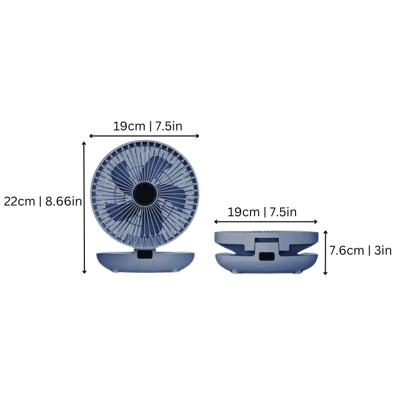Portable Oscillating Desk Fan with 4 Speeds, Adjustable Angles & Wall Mount – Rechargeable USB-C Mini Fan for Bedroom Office Travel | Thomler