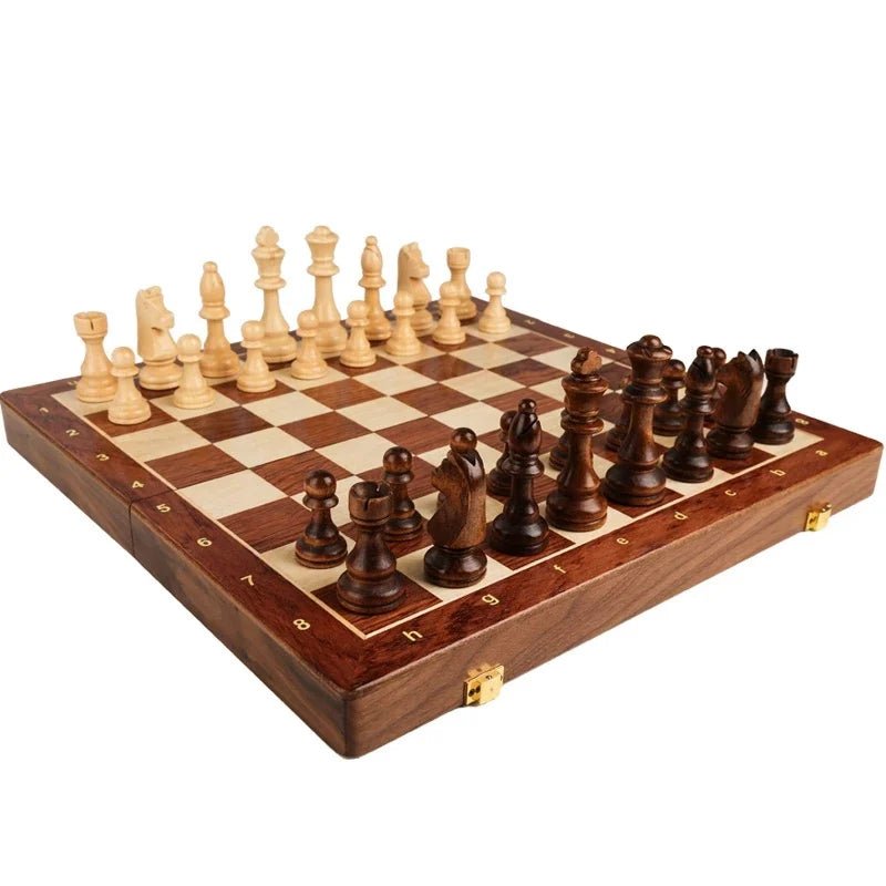Handcrafted Wooden Chess Set with Folding Board and Solid Wood Pieces for Home, Travel & Tournament Play | Thomler