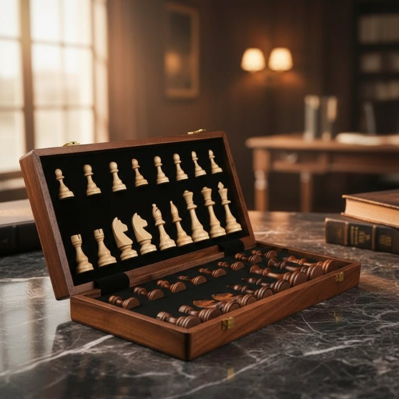 Handcrafted Wooden Chess Set with Folding Board and Solid Wood Pieces for Home, Travel & Tournament Play | Thomler