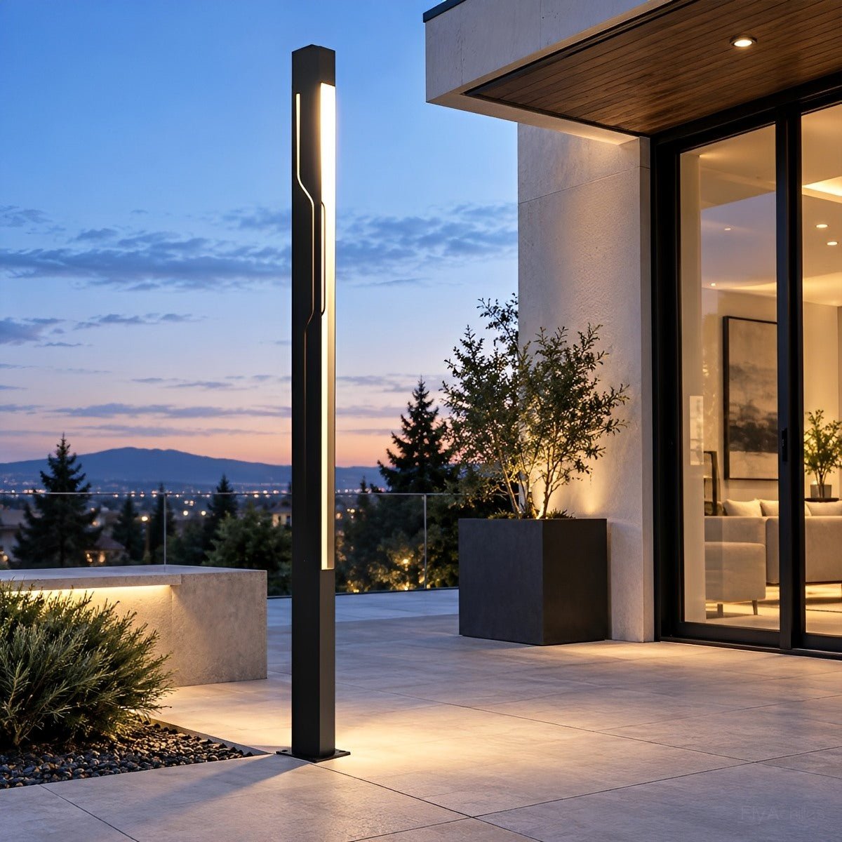 Contemporary Rectangular Post Lamp 30W Charcoal Finish for Pathway Driveway Yard Hardwired 110-220V IP65 Weatherproof Bollard Fixture | Thomler