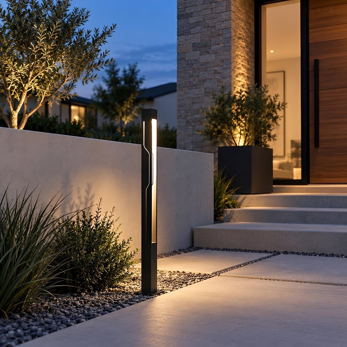 Contemporary Rectangular Post Lamp 30W Charcoal Finish for Pathway Driveway Yard Hardwired 110-220V IP65 Weatherproof Bollard Fixture | Thomler