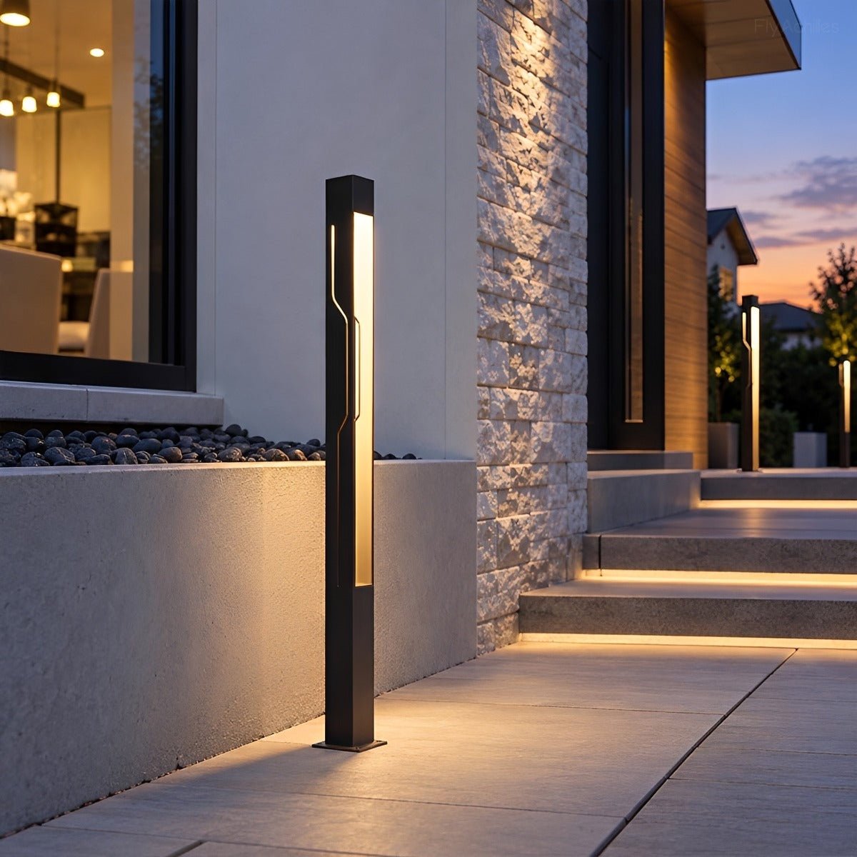 Contemporary Rectangular Post Lamp 30W Charcoal Finish for Pathway Driveway Yard Hardwired 110-220V IP65 Weatherproof Bollard Fixture | Thomler