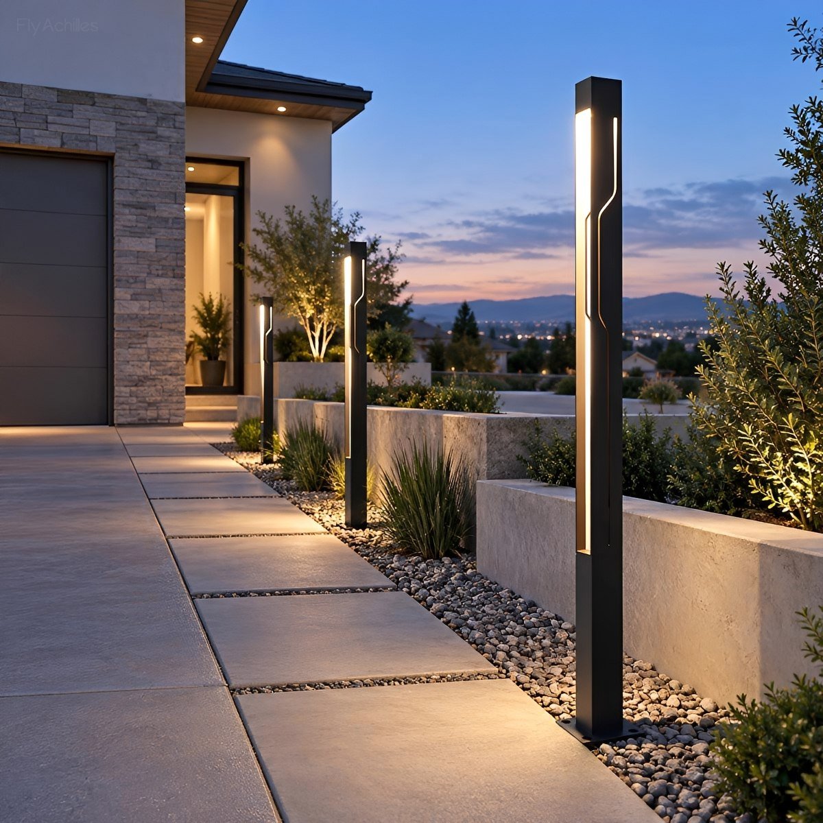 Contemporary Rectangular Post Lamp 30W Charcoal Finish for Pathway Driveway Yard Hardwired 110-220V IP65 Weatherproof Bollard Fixture | Thomler