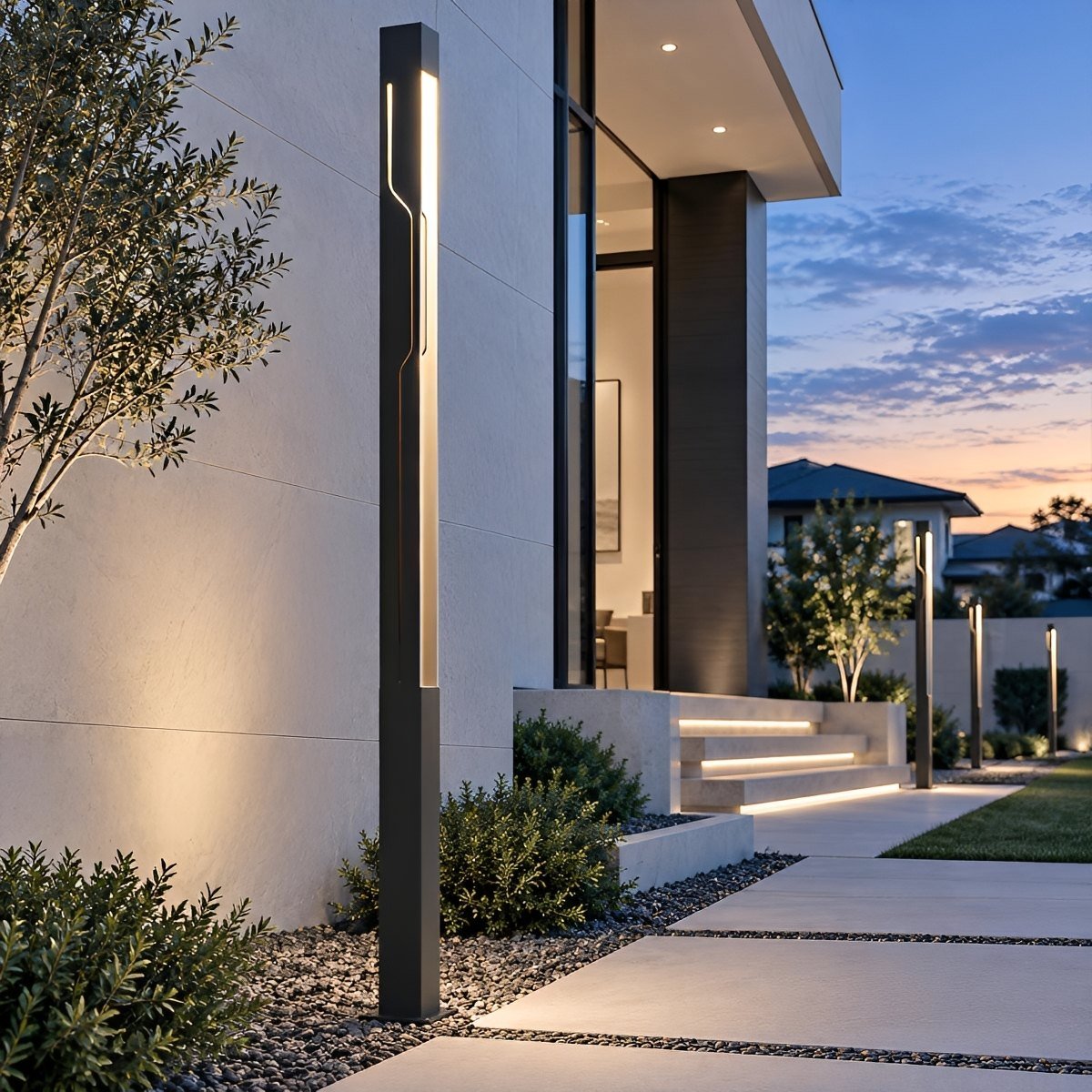 Contemporary Rectangular Post Lamp 30W Charcoal Finish for Pathway Driveway Yard Hardwired 110-220V IP65 Weatherproof Bollard Fixture | Thomler