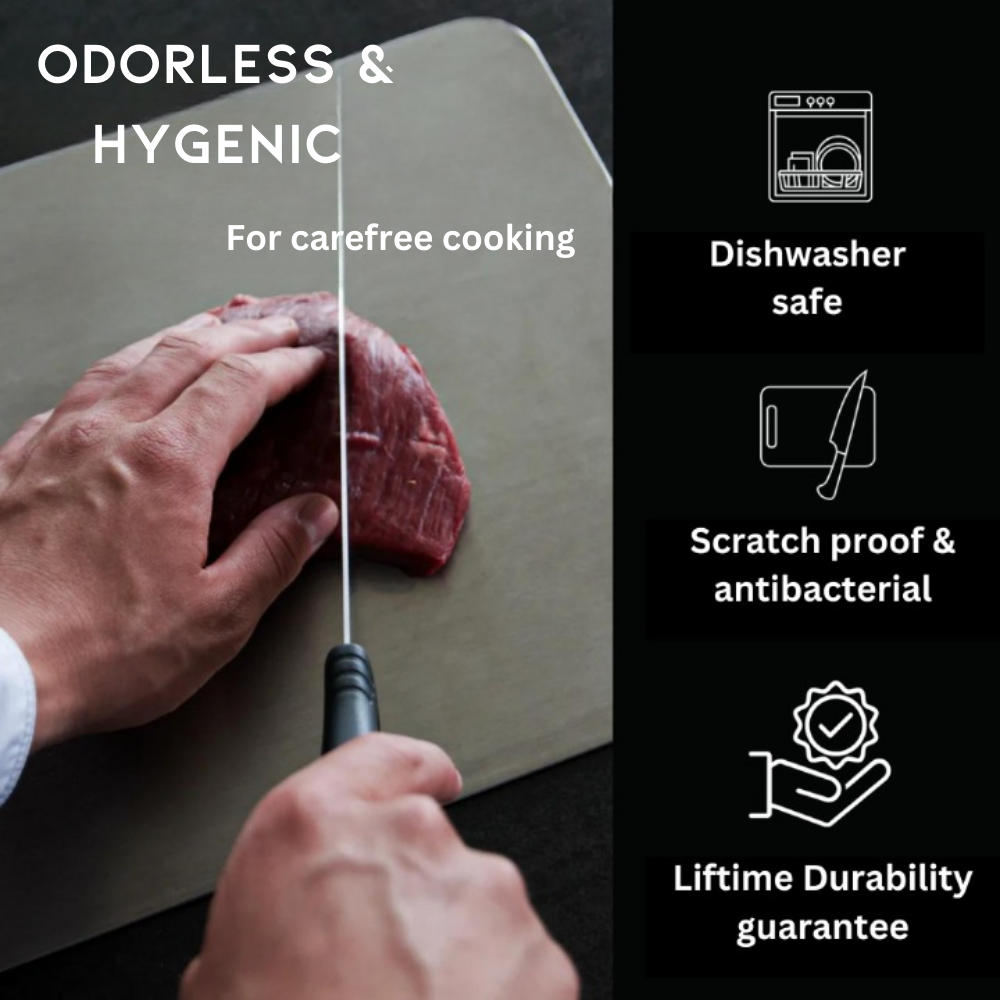 Titanium Prep Surface Non-Porous Knife-Friendly Food Board for Home & Professional Kitchens Silver Finish Antibacterial | Thomler