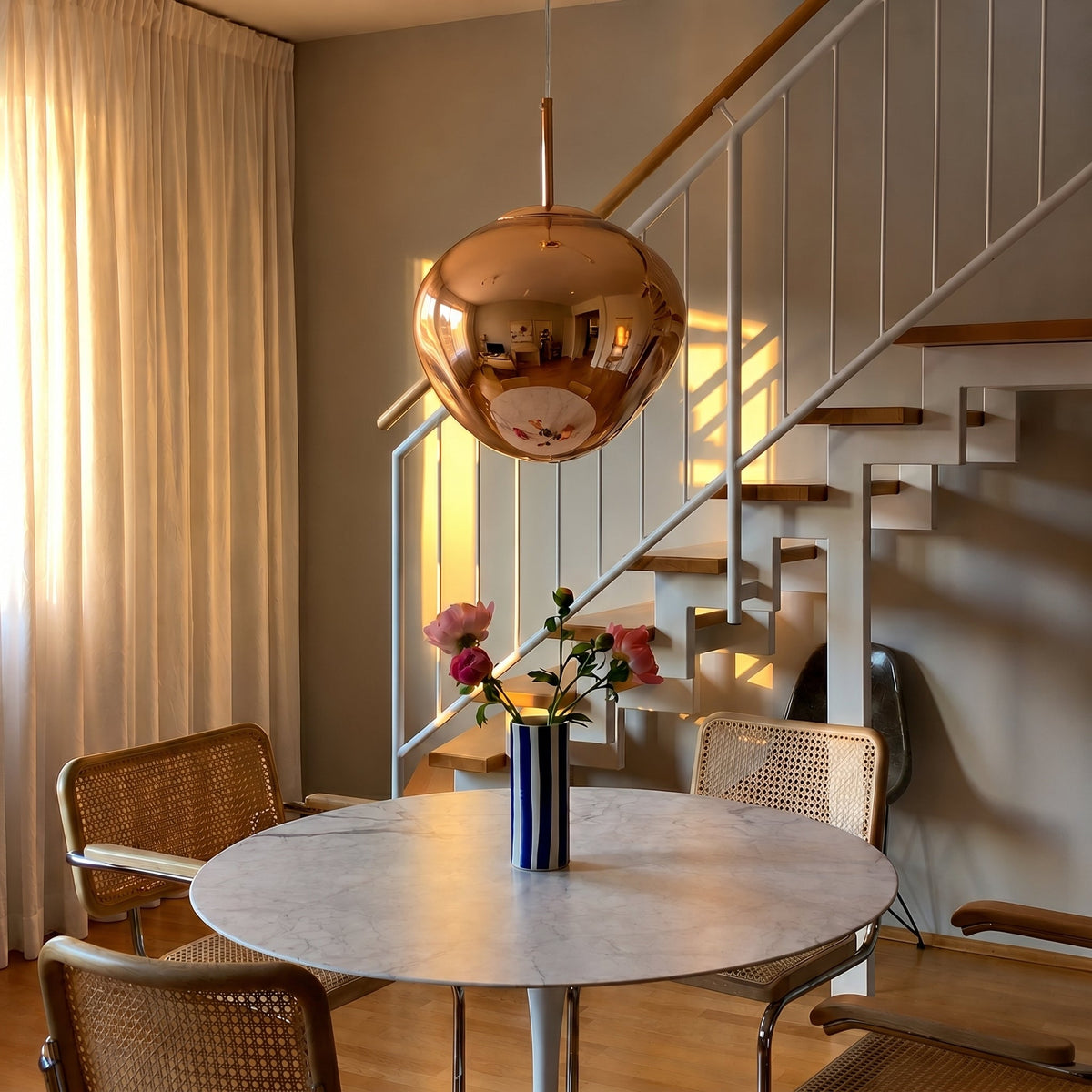Reflective Globe Pendant Light with Molten Core Glow – Modern Acrylic LED Ceiling Lamp for Dining Room, Kitchen Island, Entryway – Warm | Thomler