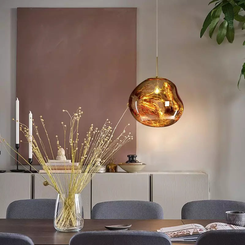 Sculpted Glass Pendant Light with Adjustable Cord for Dining Room & Living Room | Modern Ceiling Lighting Fixture | Thomler