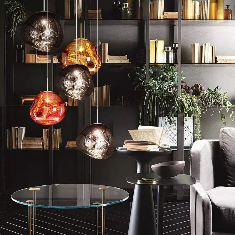 Sculpted Glass Pendant Light with Adjustable Cord for Dining Room & Living Room | Modern Ceiling Lighting Fixture | Thomler