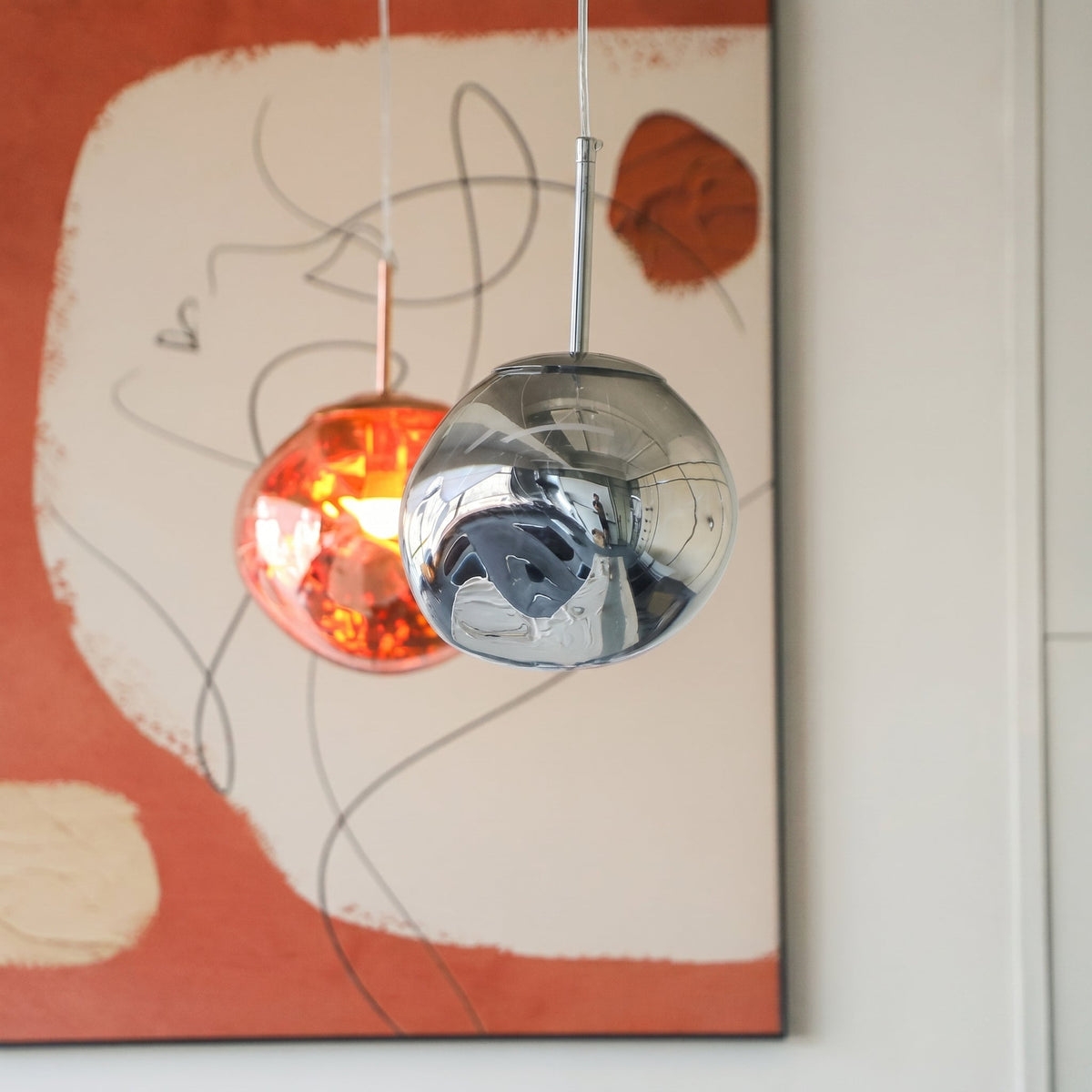 Reflective Globe Pendant Light with Molten Core Glow – Modern Acrylic LED Ceiling Lamp for Dining Room, Kitchen Island, Entryway – Warm | Thomler