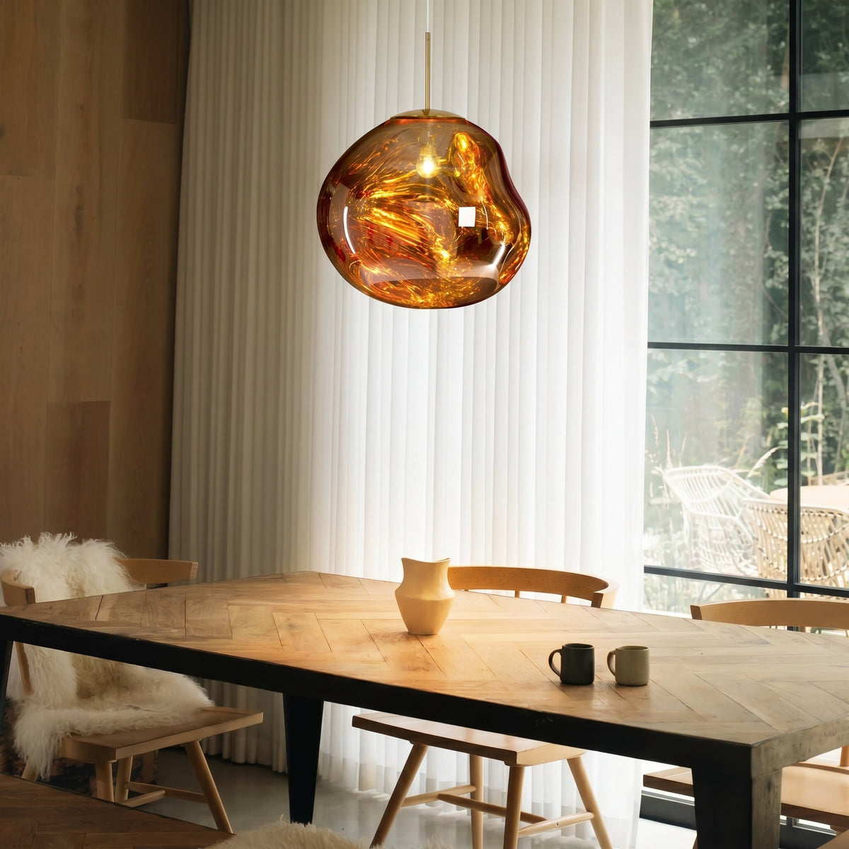 Reflective Globe Pendant Light with Molten Core Glow – Modern Acrylic LED Ceiling Lamp for Dining Room, Kitchen Island, Entryway – Warm | Thomler