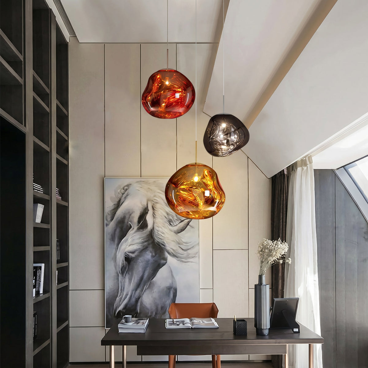 Reflective Globe Pendant Light with Molten Core Glow – Modern Acrylic LED Ceiling Lamp for Dining Room, Kitchen Island, Entryway – Warm | Thomler