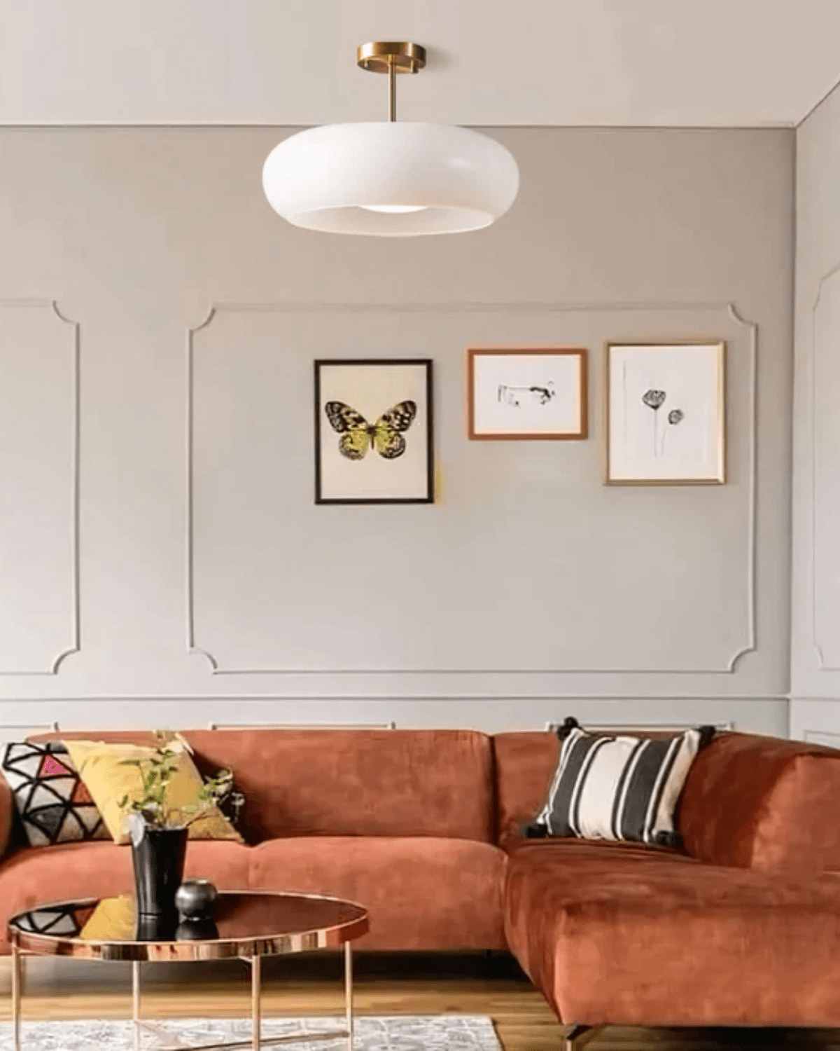 Hanglamp Glas Goud 40cm E27 Amber Wit Modern Design | Sansoti