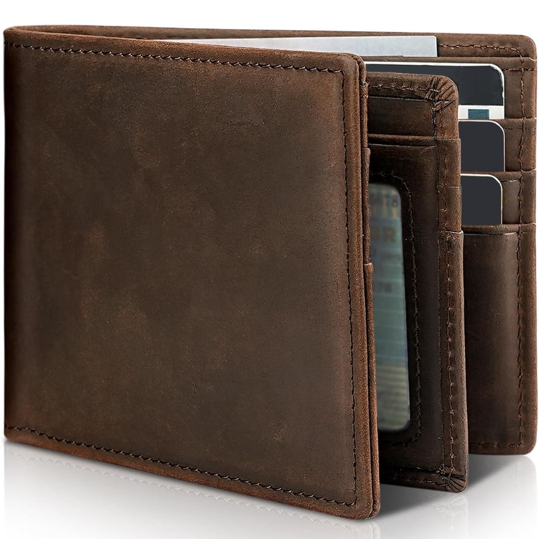 Men's Bifold Leather Wallet with RFID Protection – Slim Card Holder with ID Window for Everyday Carry & Travel Security | Thomler