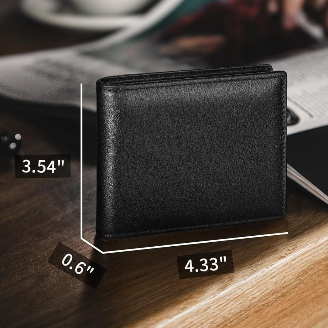 Men's Bifold Leather Wallet with RFID Protection – Slim Card Holder with ID Window for Everyday Carry & Travel Security | Thomler