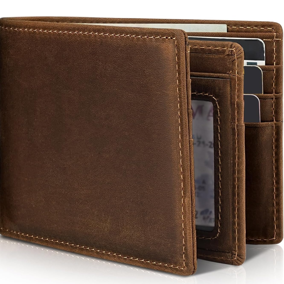 Men's Bifold Leather Wallet with RFID Protection – Slim Card Holder with ID Window for Everyday Carry & Travel Security | Thomler