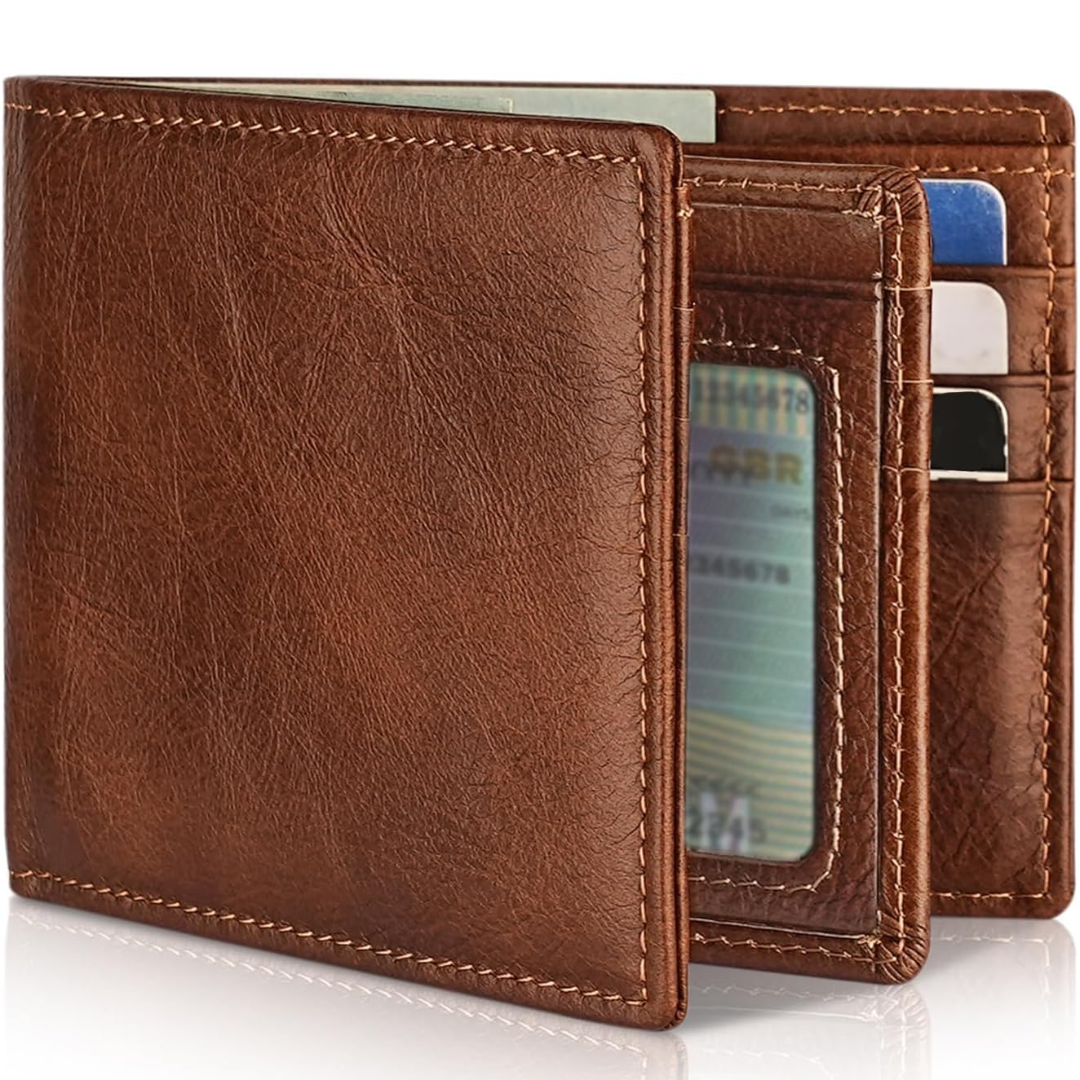 Men's Bifold Leather Wallet with RFID Protection – Slim Card Holder with ID Window for Everyday Carry & Travel Security | Thomler
