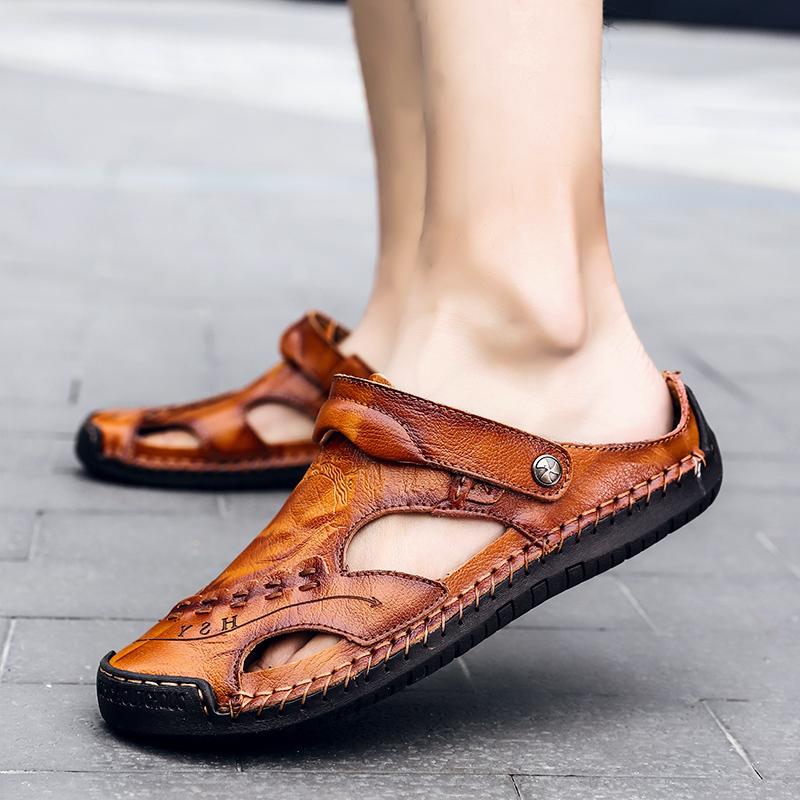 Men's Open-Toe Leather Sandals – Handcrafted, Rubber Sole, Round Toe for Summer Travel & Casual Wear – Sizes US 6.5-13 | Thomler