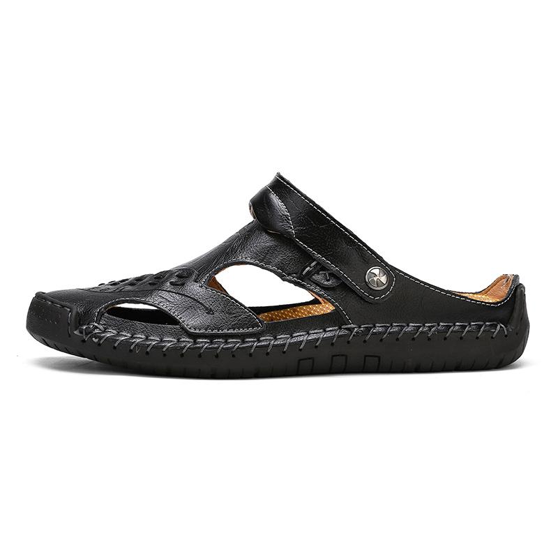 Men's Open-Toe Leather Sandals – Handcrafted, Rubber Sole, Round Toe for Summer Travel & Casual Wear – Sizes US 6.5-13 | Thomler