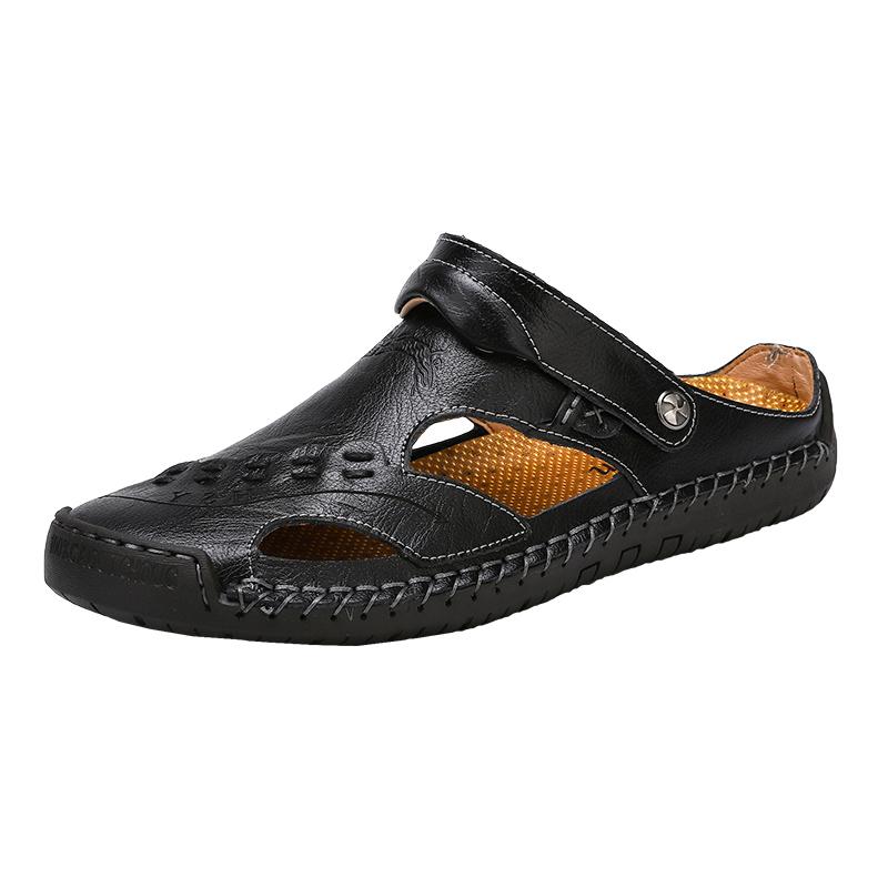 Men's Open-Toe Leather Sandals – Handcrafted, Rubber Sole, Round Toe for Summer Travel & Casual Wear – Sizes US 6.5-13 | Thomler