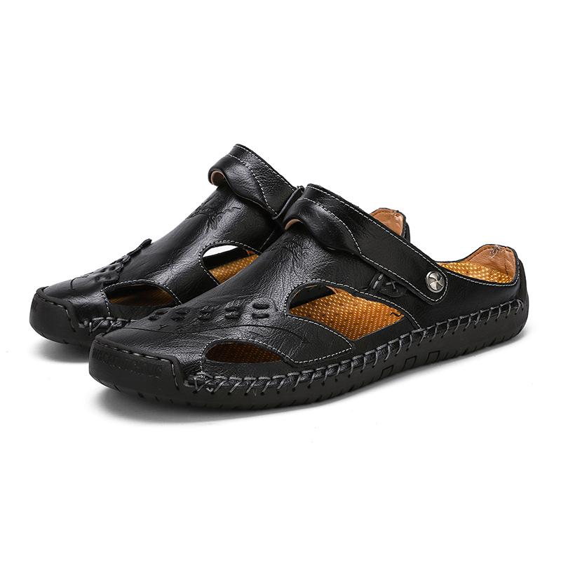 Men's Open-Toe Leather Sandals – Handcrafted, Rubber Sole, Round Toe for Summer Travel & Casual Wear – Sizes US 6.5-13 | Thomler
