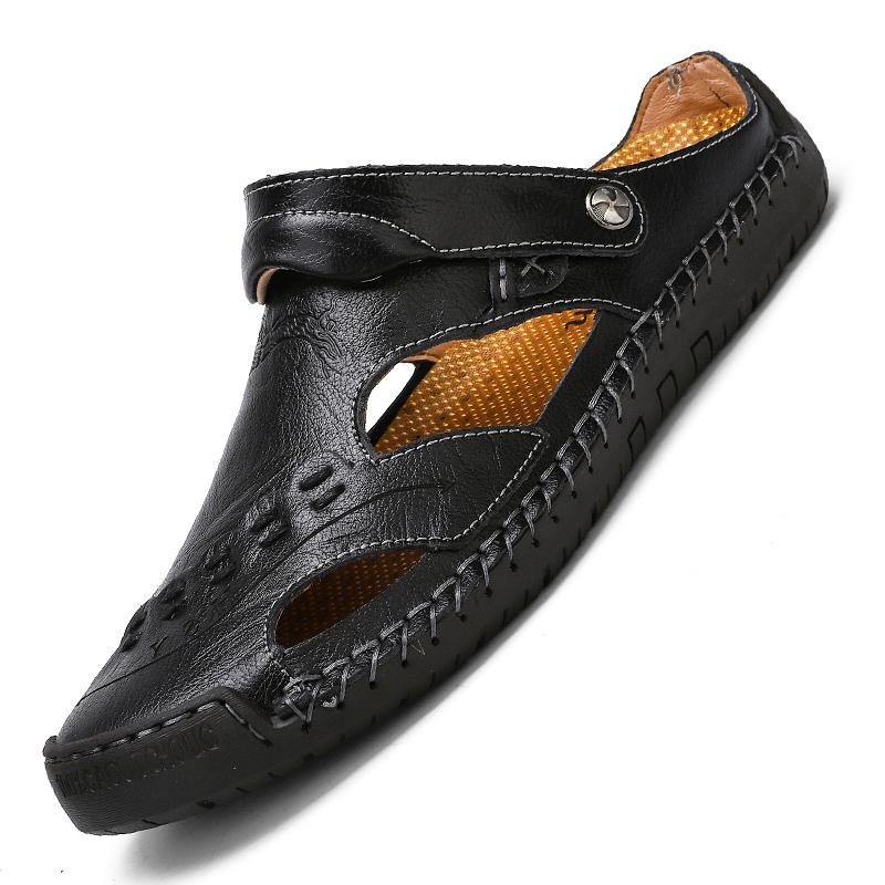 Men's Open-Toe Leather Sandals – Handcrafted, Rubber Sole, Round Toe for Summer Travel & Casual Wear – Sizes US 6.5-13 | Thomler