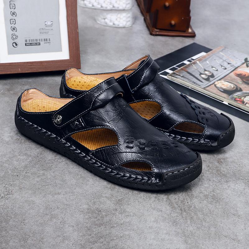 Men's Open-Toe Leather Sandals – Handcrafted, Rubber Sole, Round Toe for Summer Travel & Casual Wear – Sizes US 6.5-13 | Thomler