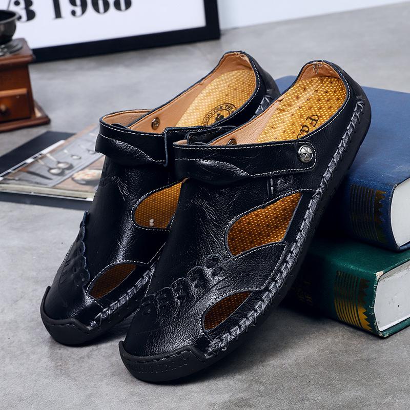 Men's Open-Toe Leather Sandals – Handcrafted, Rubber Sole, Round Toe for Summer Travel & Casual Wear – Sizes US 6.5-13 | Thomler