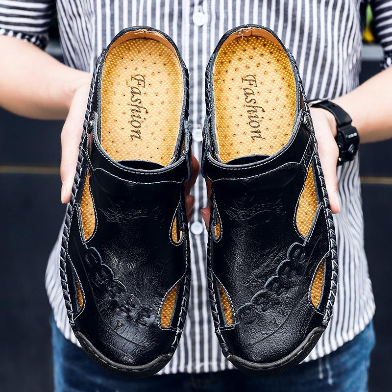 Men's Open-Toe Leather Sandals – Handcrafted, Rubber Sole, Round Toe for Summer Travel & Casual Wear – Sizes US 6.5-13 | Thomler