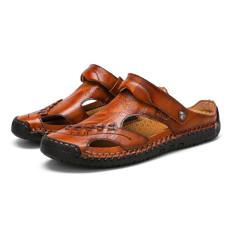 Men's Open-Toe Leather Sandals – Handcrafted, Rubber Sole, Round Toe for Summer Travel & Casual Wear – Sizes US 6.5-13 | Thomler