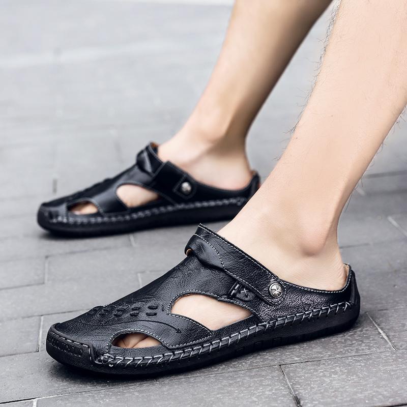 Men's Open-Toe Leather Sandals – Handcrafted, Rubber Sole, Round Toe for Summer Travel & Casual Wear – Sizes US 6.5-13 | Thomler
